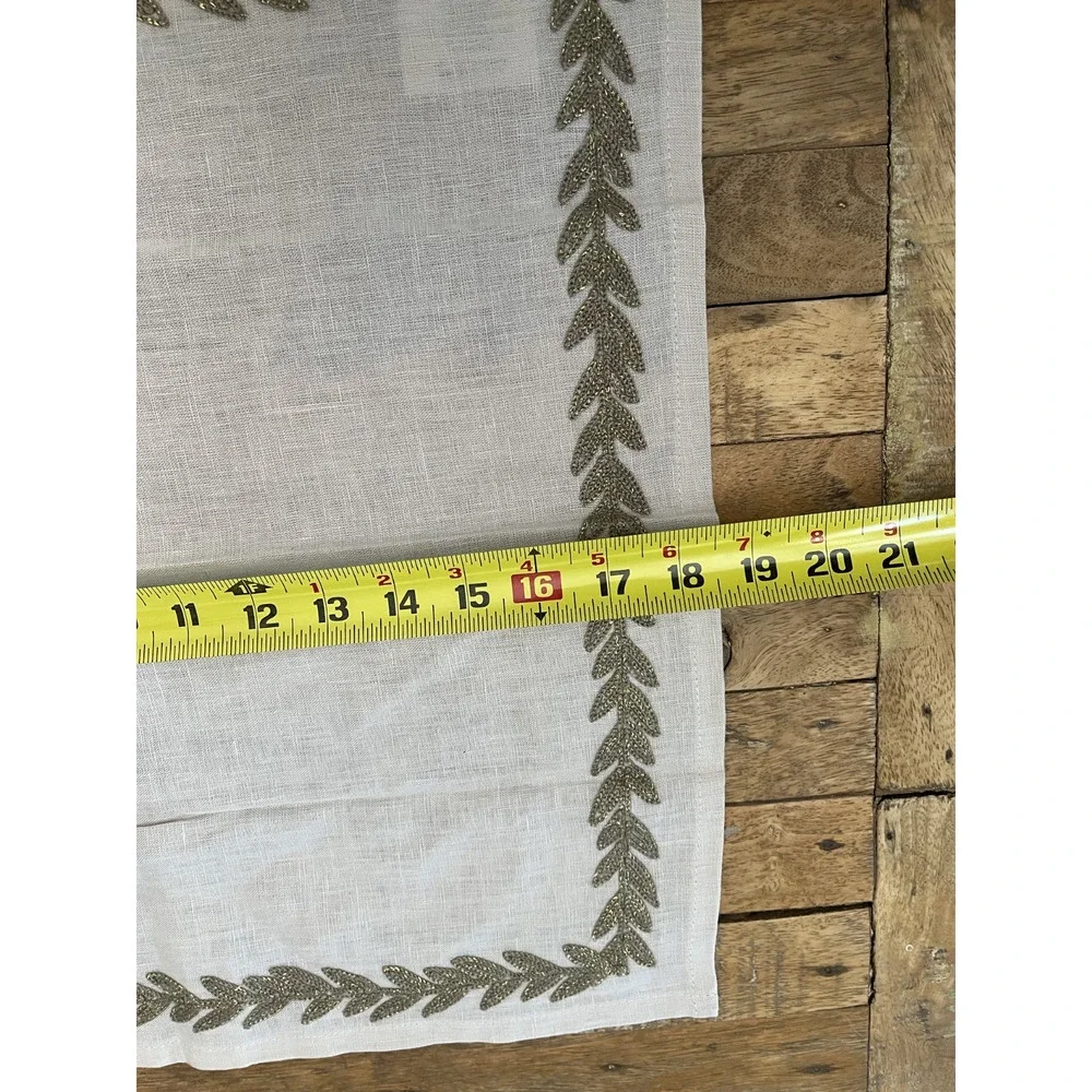 Allen + Roth Embroidered Linen Napkins Set of 6 Beige with Gold Leaves
